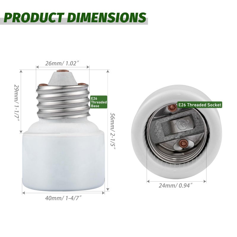 EMNOOTI Light Socket Extender,Porcelain Socket Extension Adapter,E26 to E26 Standard Medium Screw Bulb Socket Extender Adapter,Recessed Socket Extension Converters - Image 2